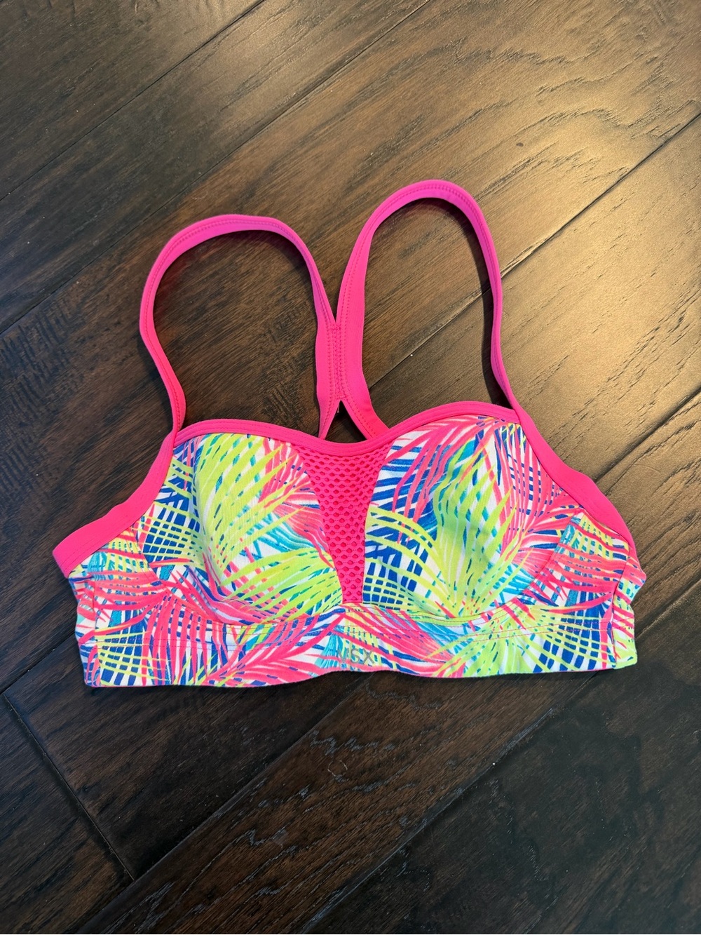 Victoria’s Secret VS sports Bra padded Tropical Print Pink Blue Yellow neon 32b